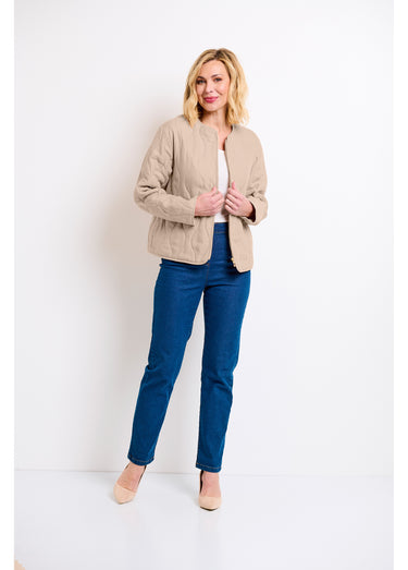 Veste unie matelassée zippée courte col rond Beige