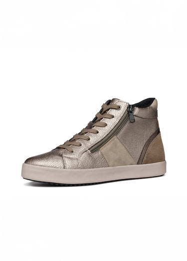 Baskets montantes multimatières lacets + zip Taupe