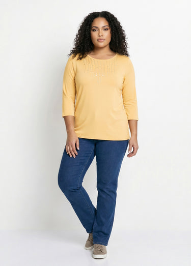 T-shirt manches 3/4 clouté fantaisie Jaune