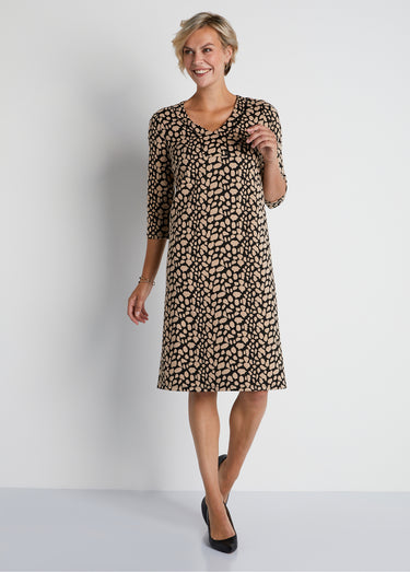 Robe ample courte jacquard bicolore Noir/Beige