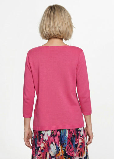 Pull manches 3/4 ajouré Fuchsia