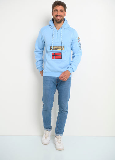 Sweat à capuche demi zip manches longues Bleu Ciel