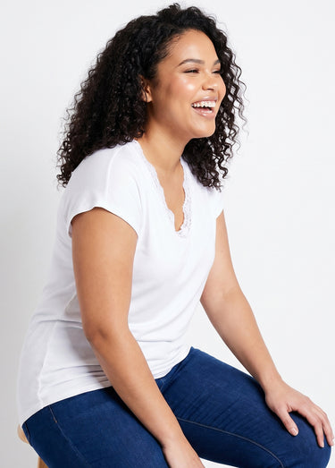 T-shirt court extensible dentelle Blanc