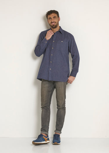 Chemise unie en flanelle chaude Marine