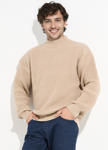 Pull épais chaud torsadé col montant Taupe