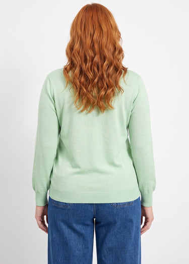 Pull laine mérinos manches longues Vert Nil