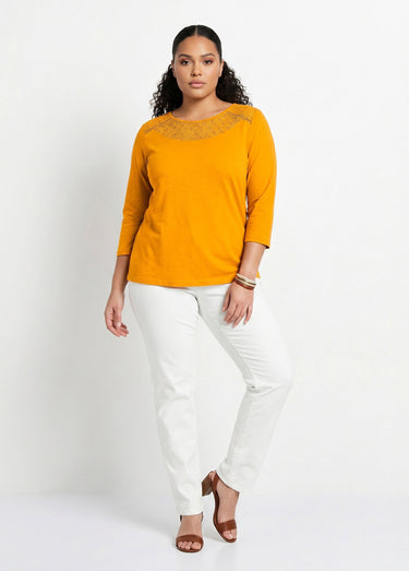 T-shirt coton et dentelle manches 3/4 Safran