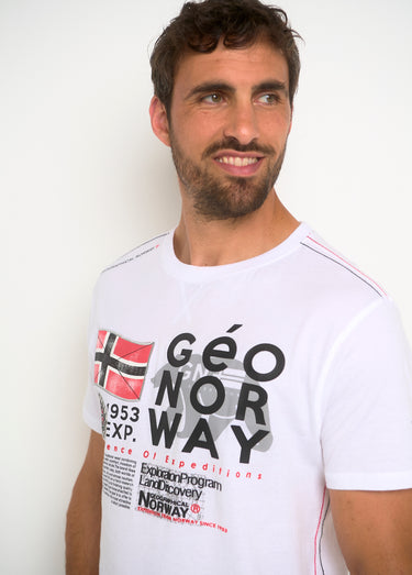 T-shirt homme col rond et inscriptions Blanc