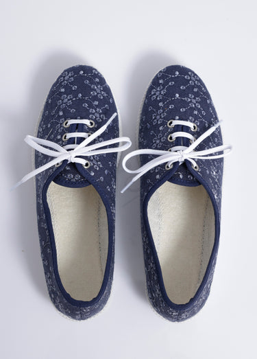 Derbies lacées compensées textile brodé Marine