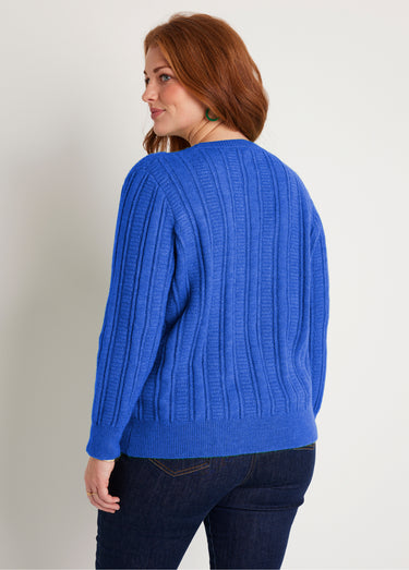 Pull ajouré doux col rond Bleu