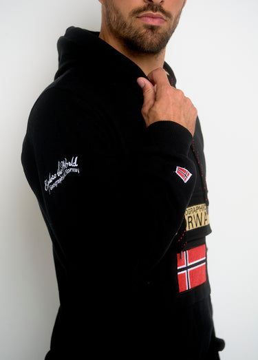 Sweat à capuche demi zip manches longues Noir