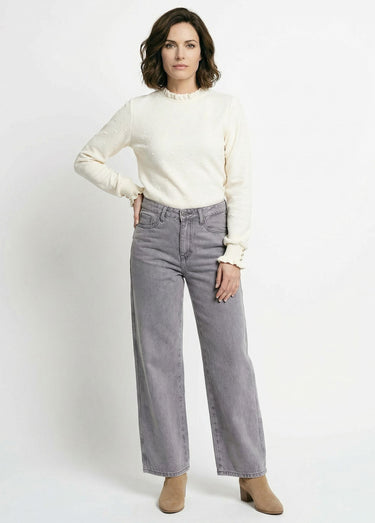 Jean cropped coupe large et taille haute Gris Clair