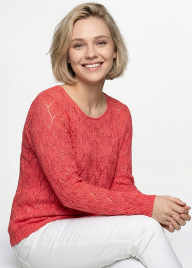 Pull maille ajourée avec fibres recyclées Corail