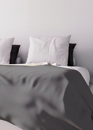 Jeté de canapé bachette coton, motif lignes Gris