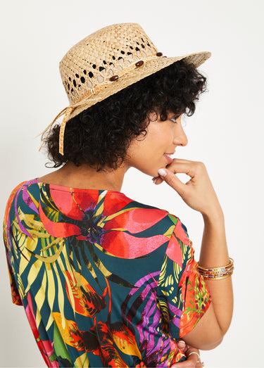 Chapeau en raphia tressé ajouré Naturel
