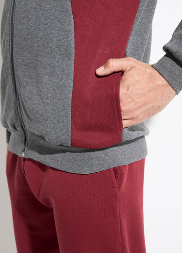Veste de détente zippée molleton coton bicolore Anthracite/Bordeaux