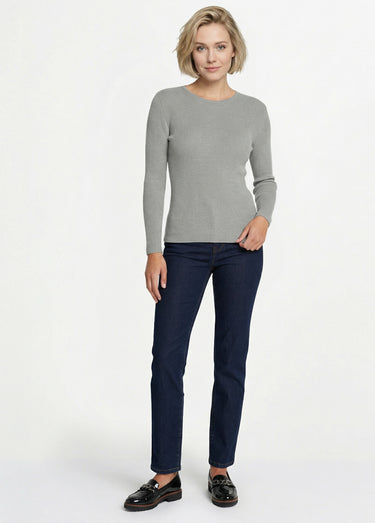 Pull chaud col rond laine mérinos Gris Chine