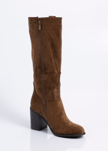 Bottes suédine bout rond thème western Taupe