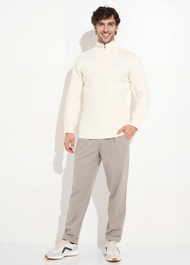 Pull col zippé camionneur chaud avec laine Ecru