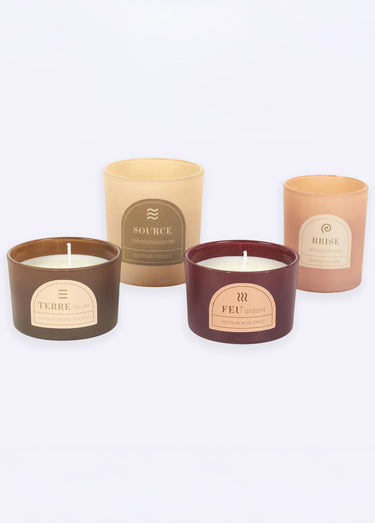 Coffret 4 bougies parfumées éléments naturels Rose