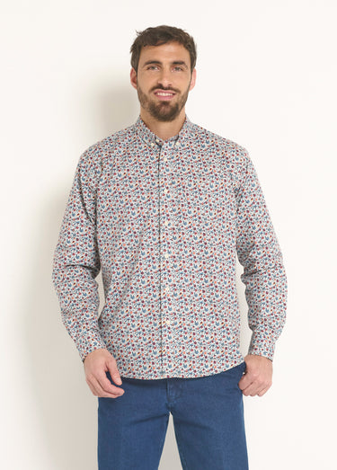 Chemise motif fleuri fantaisie Orange/Bleu