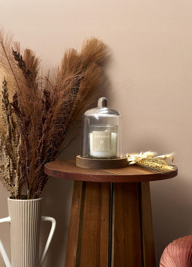 Bougie parfumée + cloche verre et socle Blanc