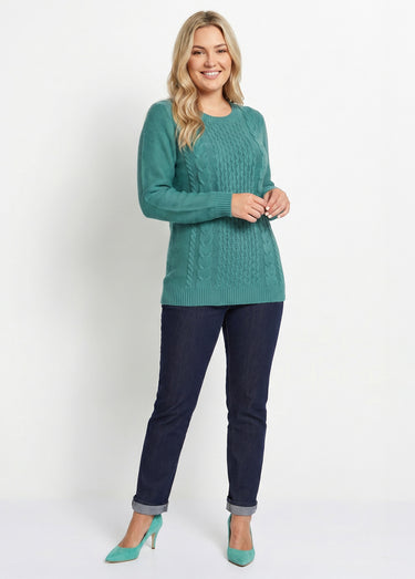 Pull-tunique jersey envers et torsades Emeraude