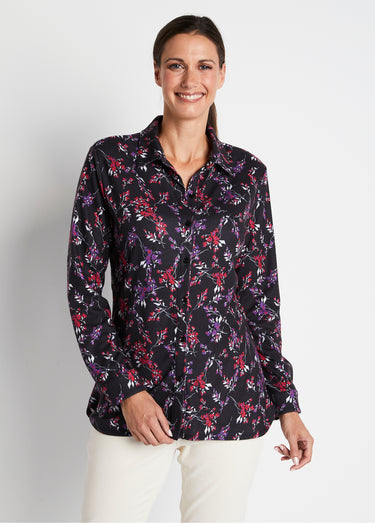Chemisier fleuri maille chaude Imprimé noir