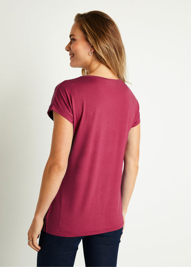 T-shirt long manches courtes uni Fuchsia