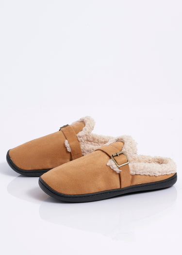 Mules suédine fourrées, antidérapantes Camel