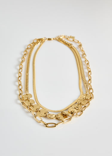 Collier 3 rangs fantaisie en acier inox Dore