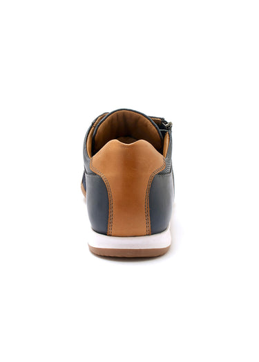 Baskets en cuir multimatières lacets et zip Marine