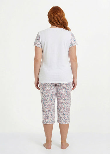 Pyjama court coton col V manches courtes Ecru