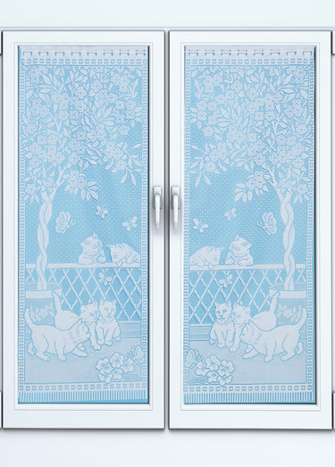 Paire de vitrages dentelle décor chats Blanc