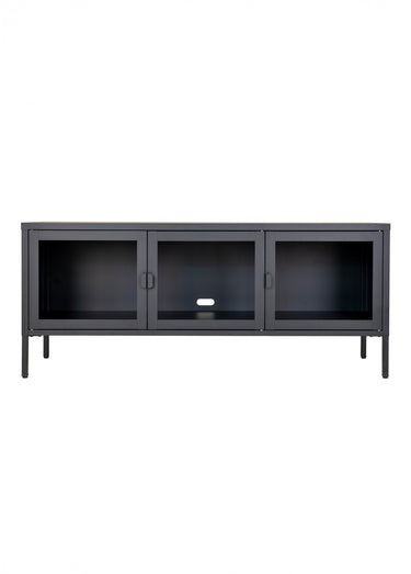 Meuble bas Banc TV acier et portes verre Noir