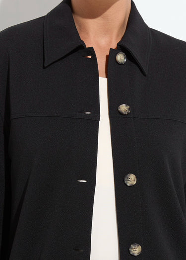 Surchemise boutonnée maille crêpe unie Noir