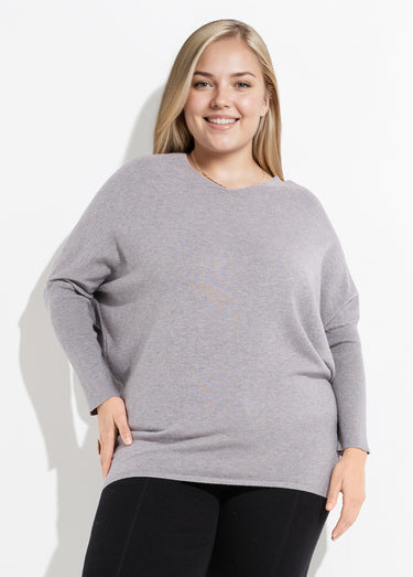 Pull maille fine jauge épaules descendues Gris