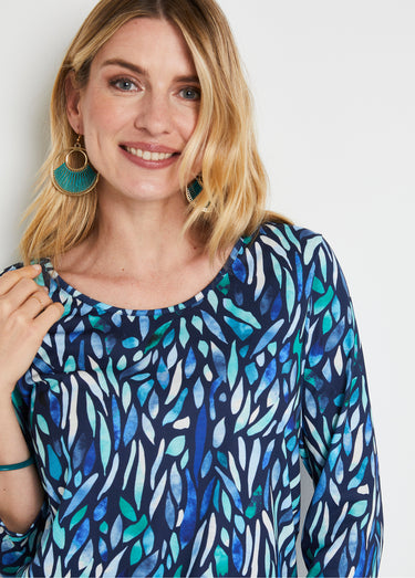 T-shirt court imprimé fantaisie col rond Bleu/Vert