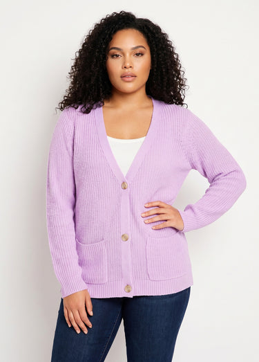 Gilet long boutonné brillant manches longues Lilas