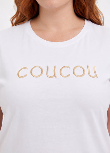 T-shirt col rond avec broderie Coucou Blanc / Doré