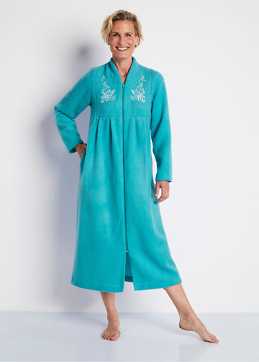 Robe de chambre zippée et brodée Vert