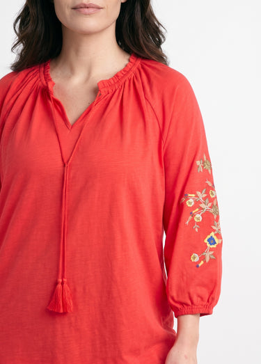 T-shirt long brodé manches 3/4 Capucine