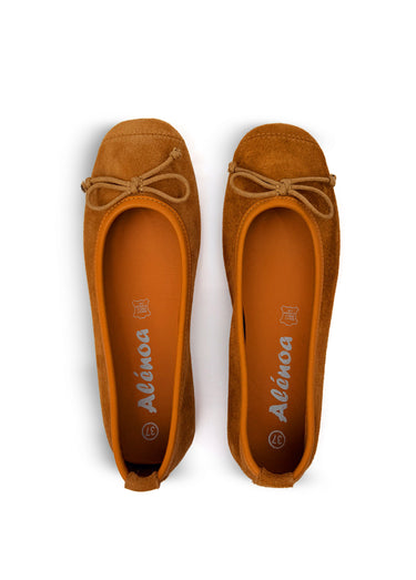 Ballerines plates élégantes, cuir nubuck Camel