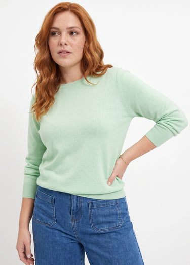 Pull laine mérinos manches longues Vert Nil