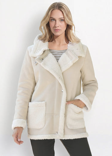 Manteau façon peau lainée à capuche Peau Lainée