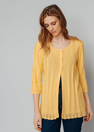 Cardigan boutonnée long ajouré Jaune