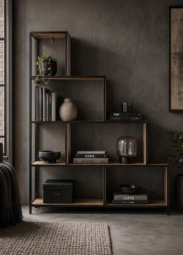 Etagère design escalier bois/métal EDISON Marron/Noir