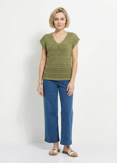 Pull manches courtes grosse maille Kaki
