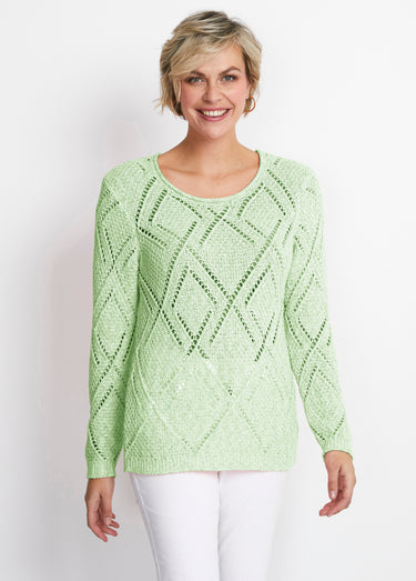 Pull maille moulinée ajourée Vert
