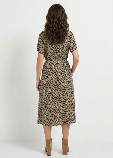 Robe longue cache-coeur motif léopard Kaki / Noir
